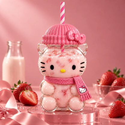 Hello Kitty Glass Cup 20oz with strawberry milk