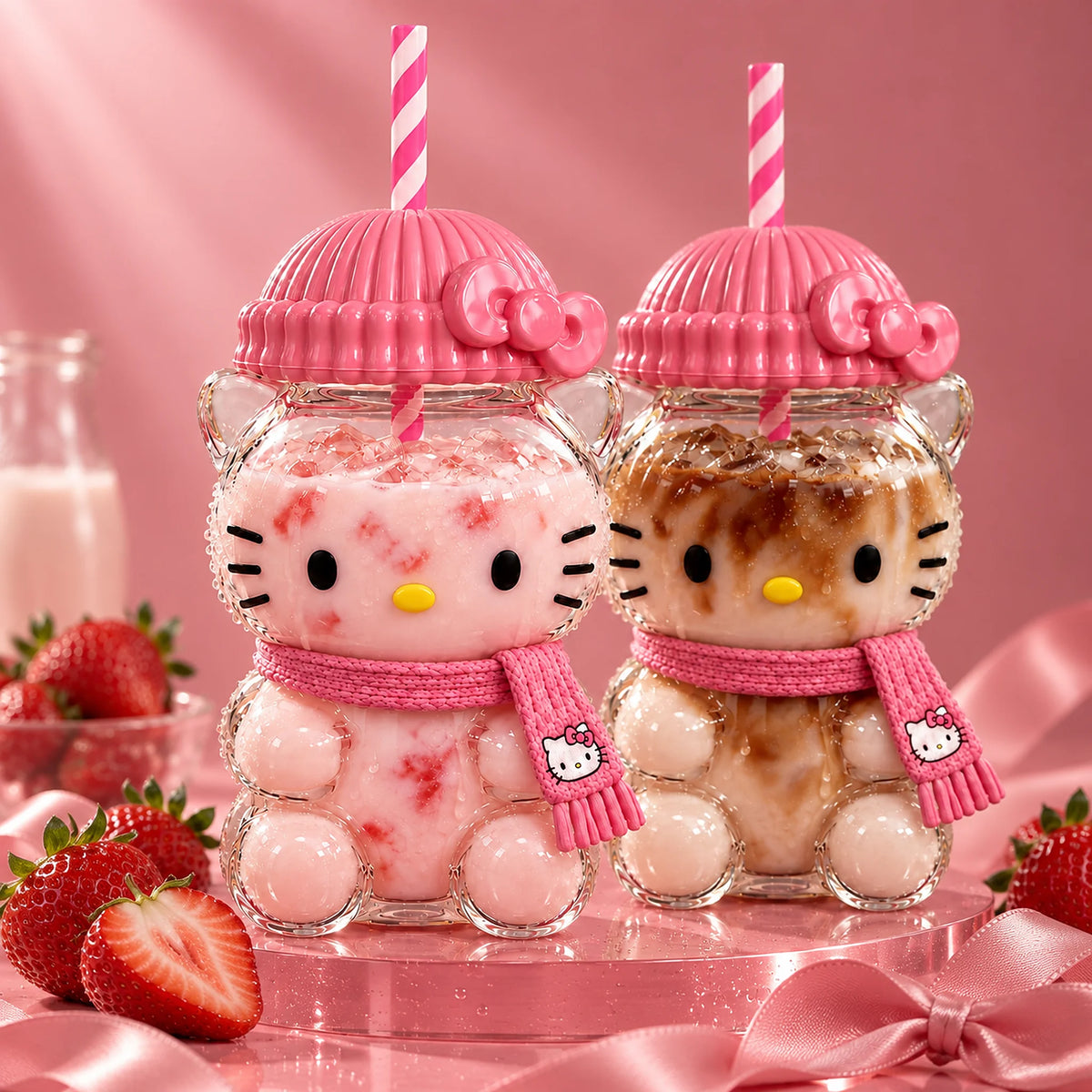 Two Hello Kitty Glass Cups
