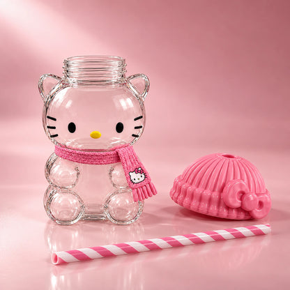 Hello Kitty Glass Cup lid, straw and glass